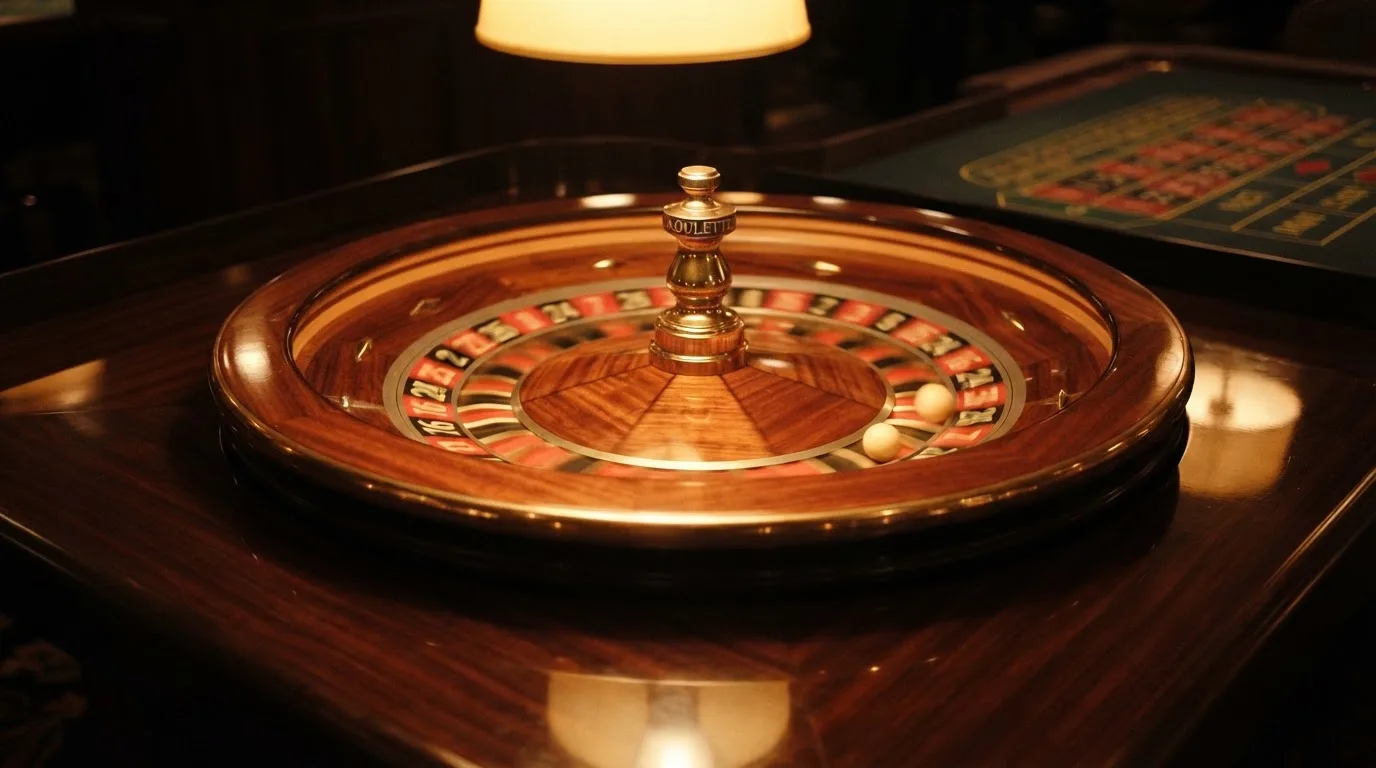 Ett roulettehjul snurrar på ett blankt träbord, den vita kulan glimmar i takljusets guld — svenska casinon med dogecoin